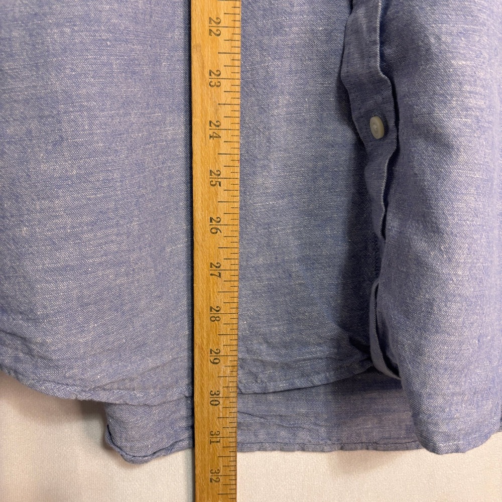 Banana Republic Linen Blend Slim Fit Button Up‎ Shirt Mens L Blue Costal Casual - Picture 7 of 7